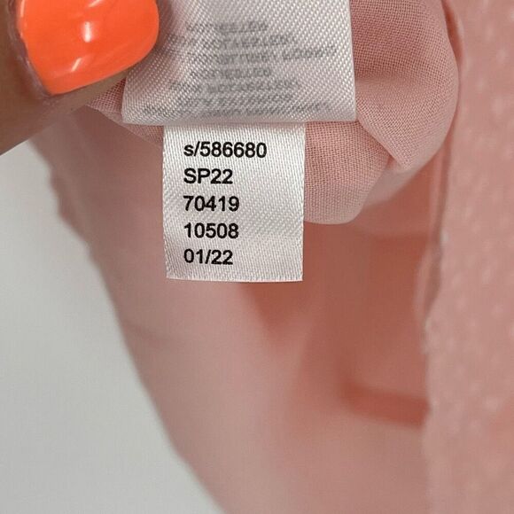 Loft Clip Dot Ruffle Shell Blouse Top Short Cap Sleeves Pink Women Large NWT - Picture 5 of 5